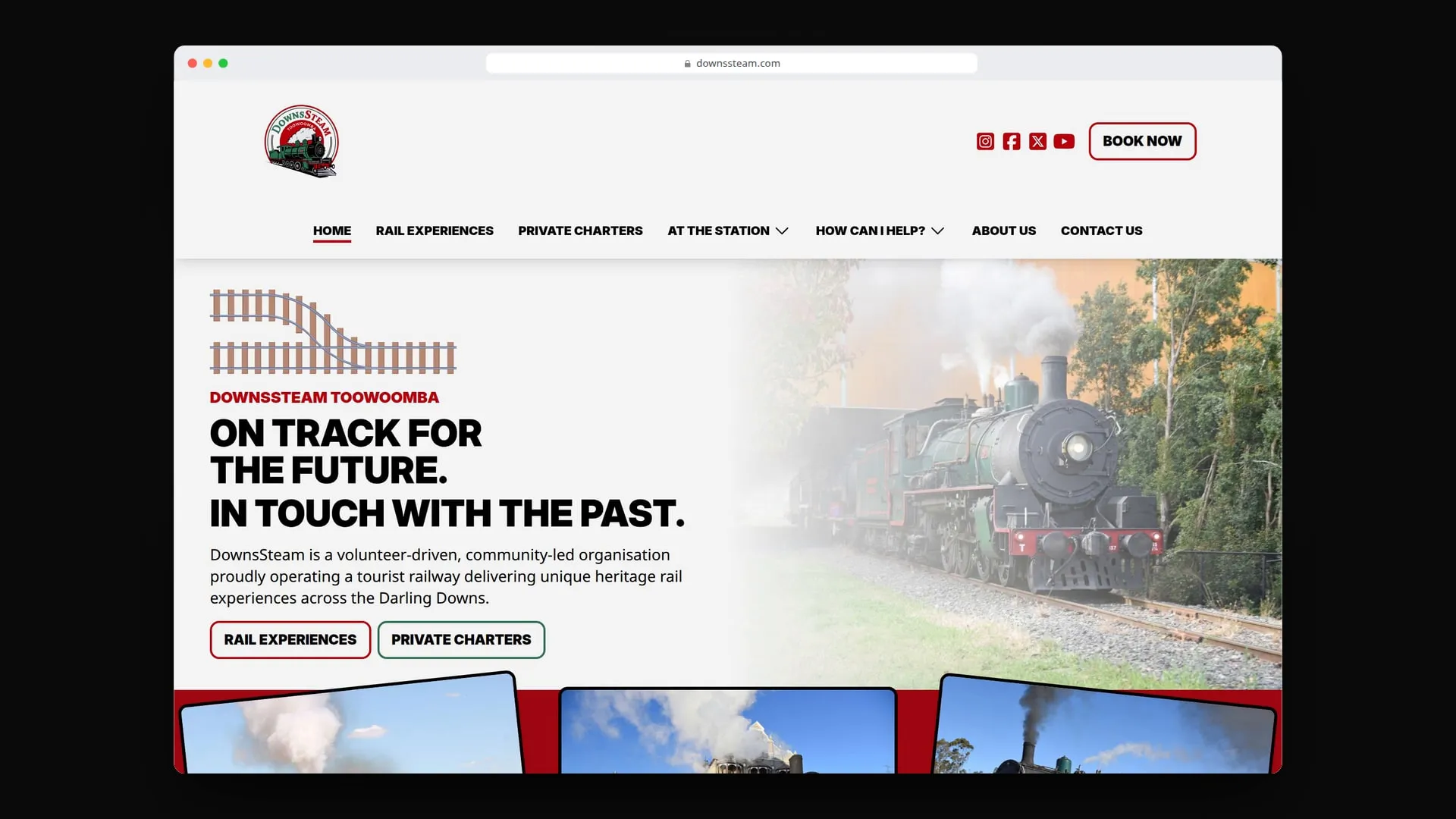 DownsSteam Toowoomba's website in a browser window.