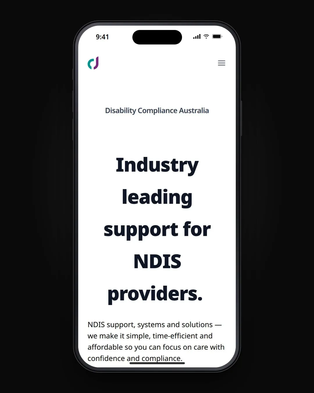 Disability Compliance Australia's website on a phone.