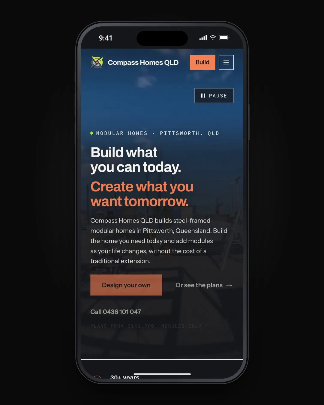 Compass Homes QLD's website on a phone.