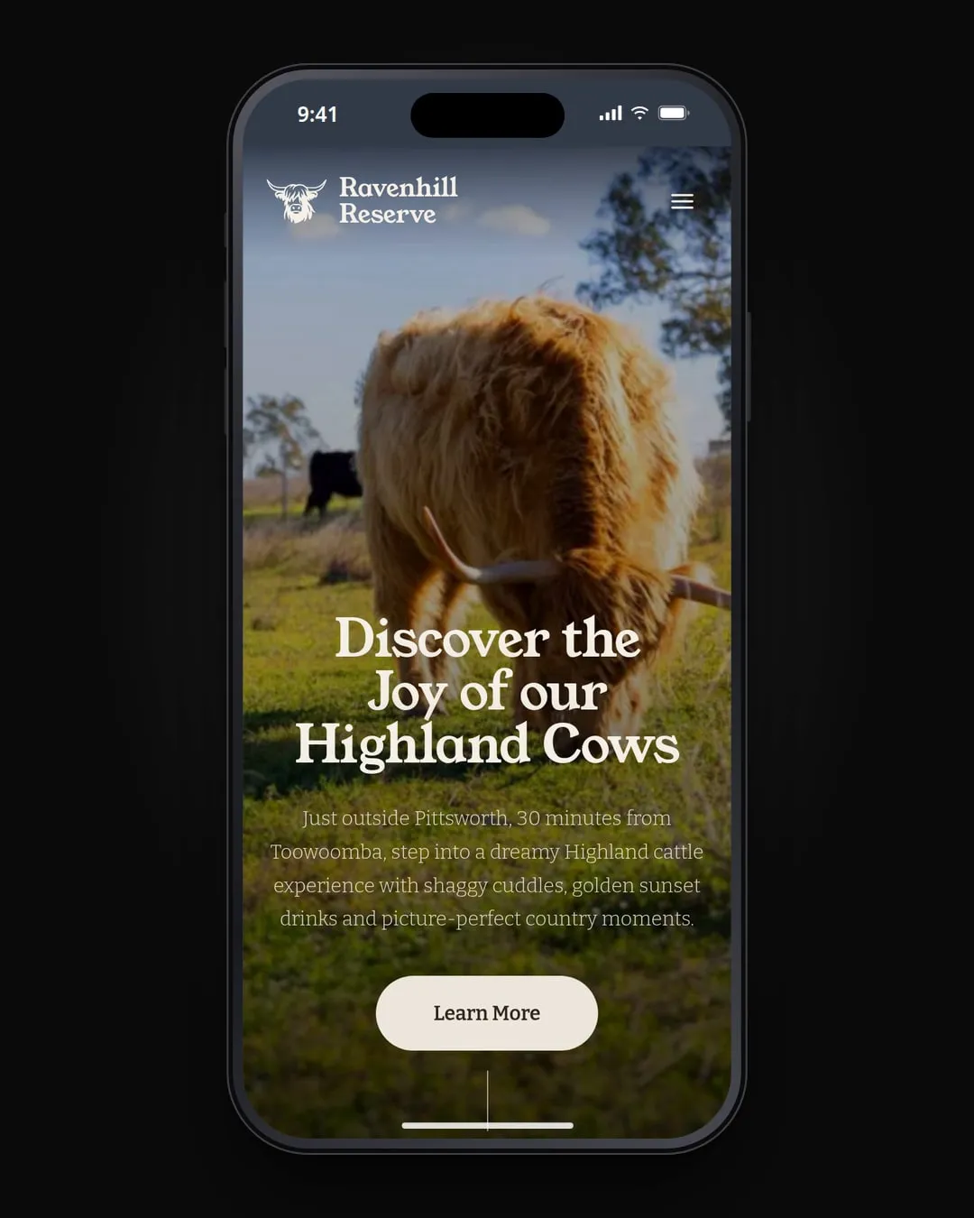 Ravenhill Reserve's website on a phone.