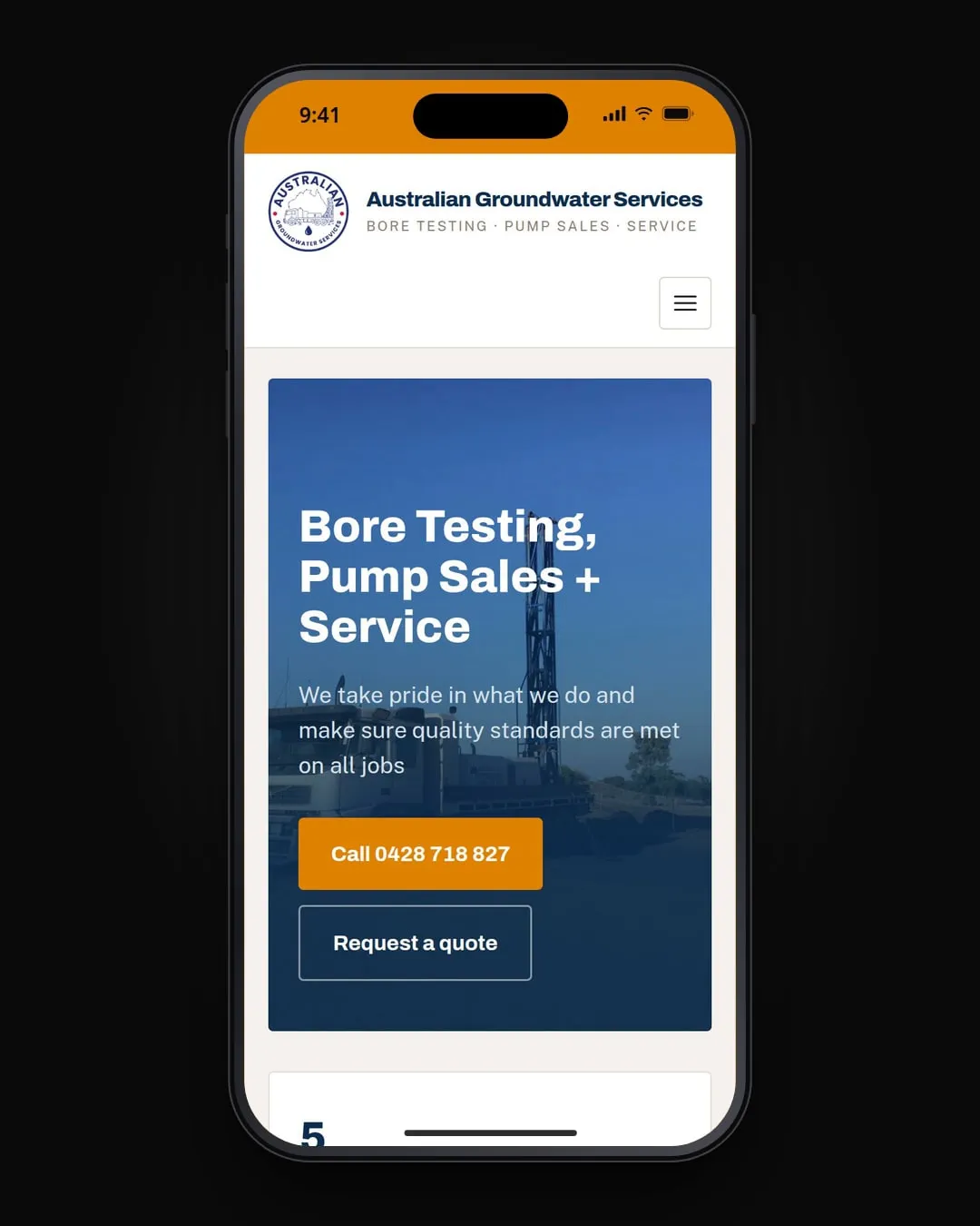 Australian Groundwater Services's website on a phone.